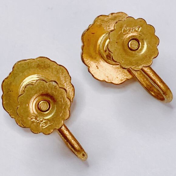 Vintage Coro Signed 1940s Rhinestone Screw Back Earrings Mid Century Gold Tone - Picture 10 of 14